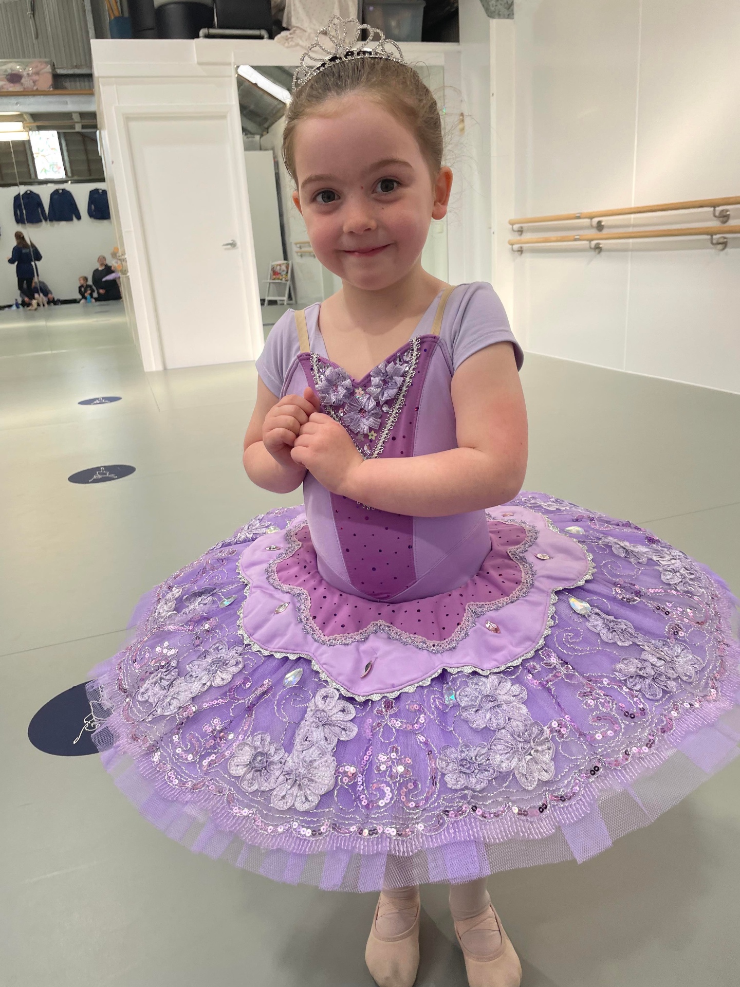 Young dancer in a lilac sequinned tutu with tiara — junior costume fitting by Alterations by Jacqui